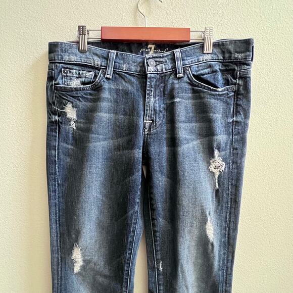 7 For All Mankind Bootcut Mid Rise Women's Jean Size 29 Light Distressed Denim - Picture 3 of 9